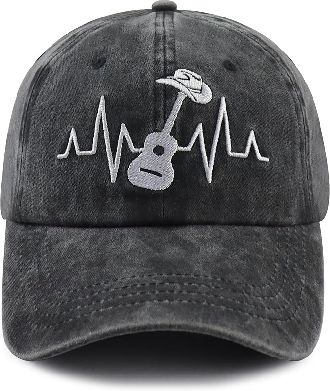 Country Music Guitar Heart Beat Hat for Men Women, Classic Embroidered Guitar Decor Musicians Baseball Cap