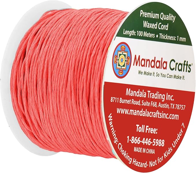 Mandala Crafts 1mm 109 Yards Coral Cotton Waxed Cord - Image 2
