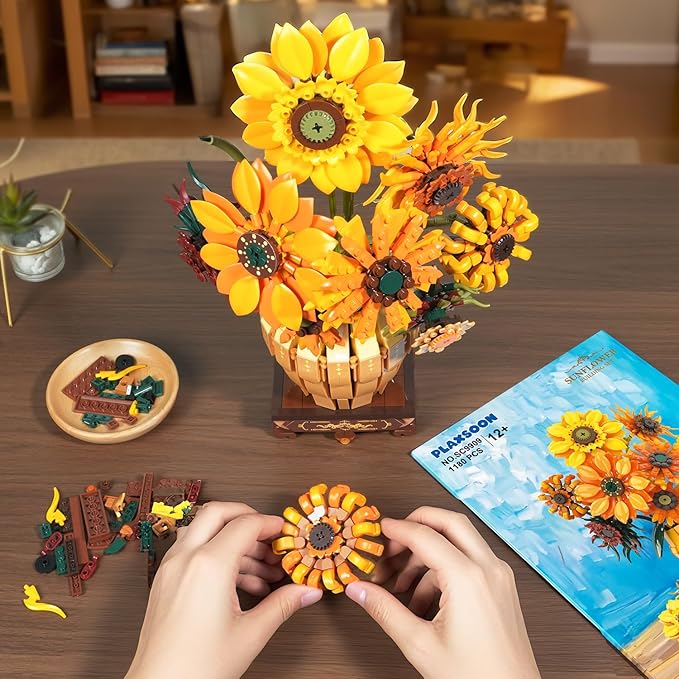 Sunflower Building Set with Lights Vase Base, Flowers Botanical Collection - Image 5