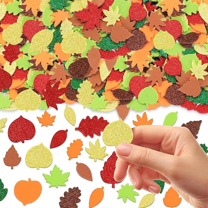 300Pcs Fall Foam Leaf Stickers, Autumn Glitter Maple Leaves Self Adhesive Foam by Whiosyrt