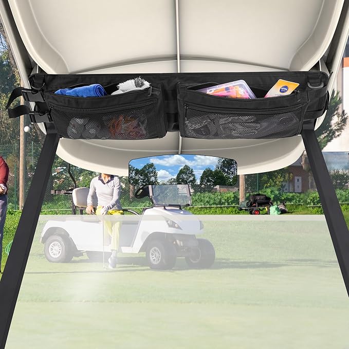 PGmoon Golf Cart Ceiling Storage Bag, Golf Cart Overhead Organizer Bag Compatible with Club Car Precedent,Tempo, Onward, Black