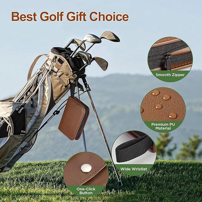 Golf Accessories for Men Women Golf Gifts Kit with Leather Case, 3 Golf Balls, Golf Tees, Rangefinder, Brush, Multifunctional Divot Knife, Scorer, Ball Clamp for Golfer