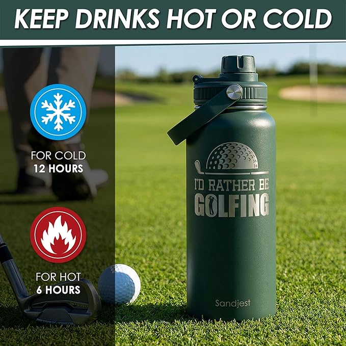 Golf Insulated Stainless Steel Water Bottle 32oz, I Would Rather Be Golfing, Vacuum Chug Lid Travel Tumbler for Men Friends Dad Brothers Golfers Coaches, Birthday Christmas