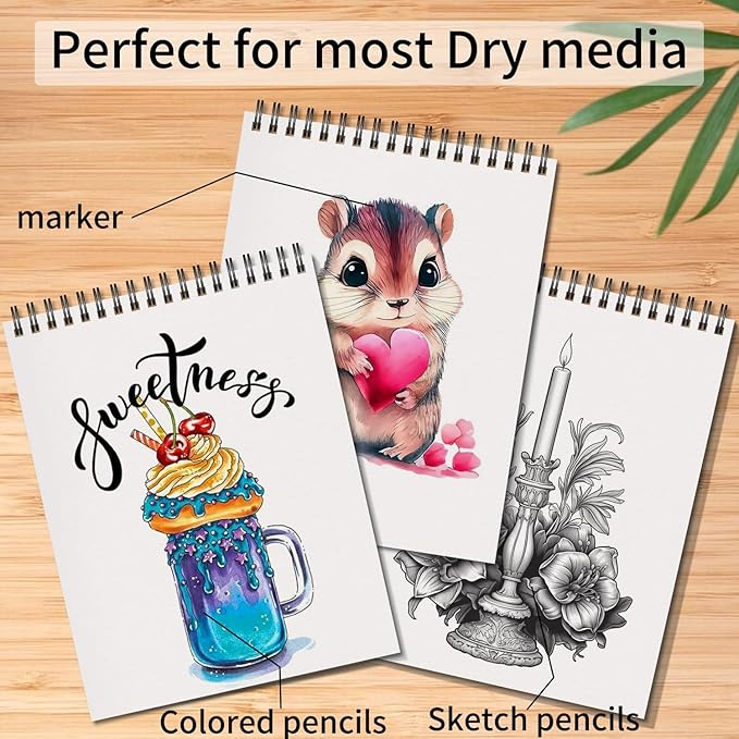 OSIMIG 5 Pack Sketch Book 8.5" x 11" Set, Top Spiral Bound Sketch Pad 150 Sheet - Image 6