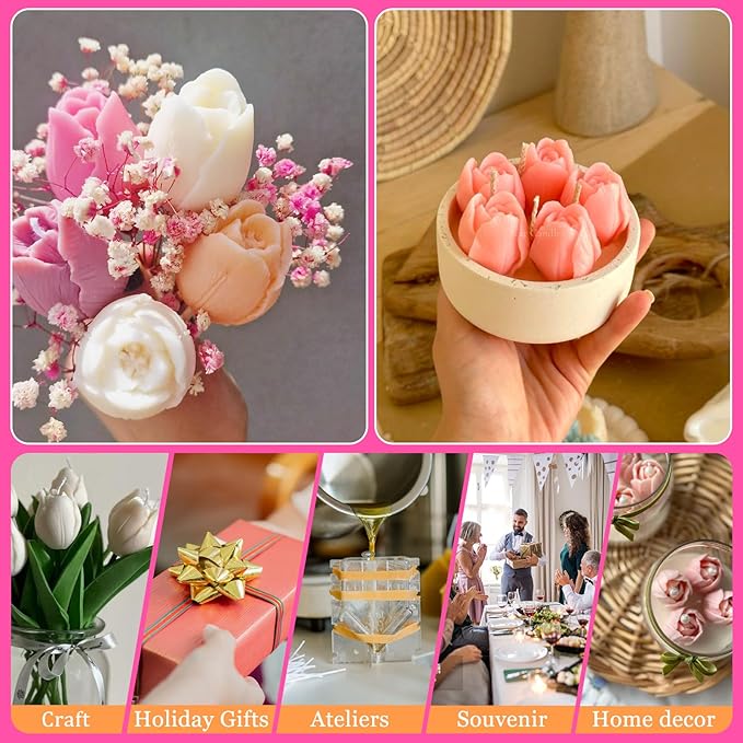 JDH 3 PCS Tulip Flower Silicone Molds 3D Floral Resin Candle Soap Mold - Image 4