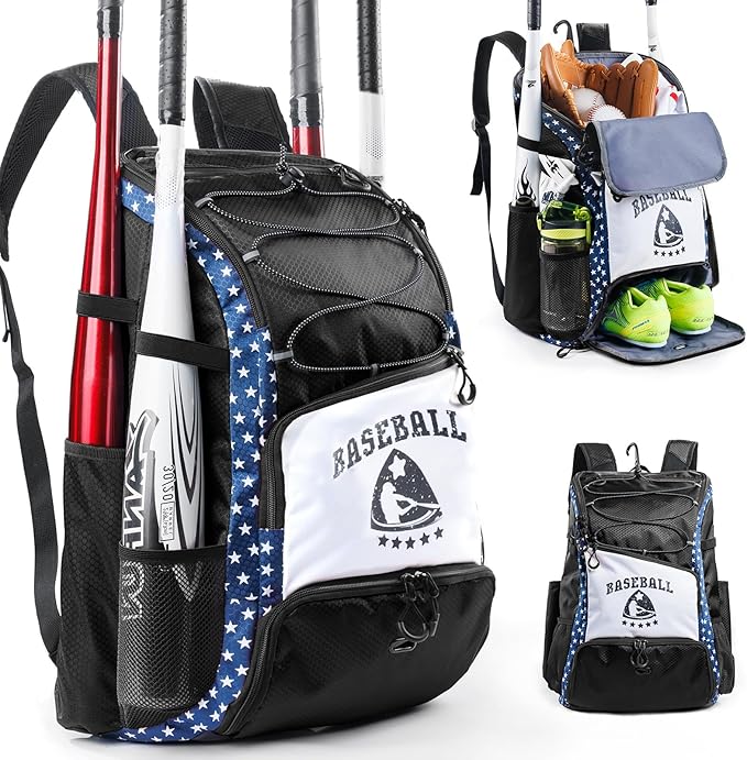 Baseball Bag for Youth & Adult with 4 Bat Sleeves - Softball Bat Bag with Shoe Compartment - Baseball Backpack for T-Ball, Softball Equipment, Baseball Gear, Baseball Bags for Boys 8-12