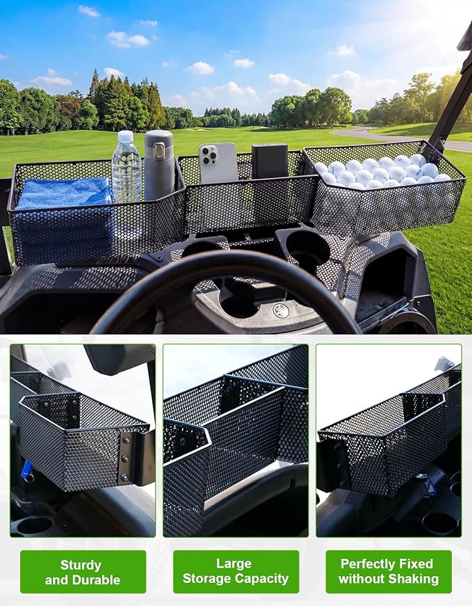 Golf Cart Front Inner Basket for EZGO TXT RVX VALOR Yamaha G29 Drive2 G16-G22 Club Car DS Tempo Modular Mesh Storage Tray Organizer for Extended Space (Yamaha G29 2007-2016)
