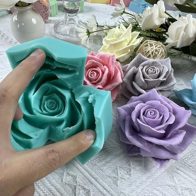 GreatMold 3D Blossom Rose Soap Mold Candle Mould Epoxy Resin Flower Crafts - Image 8