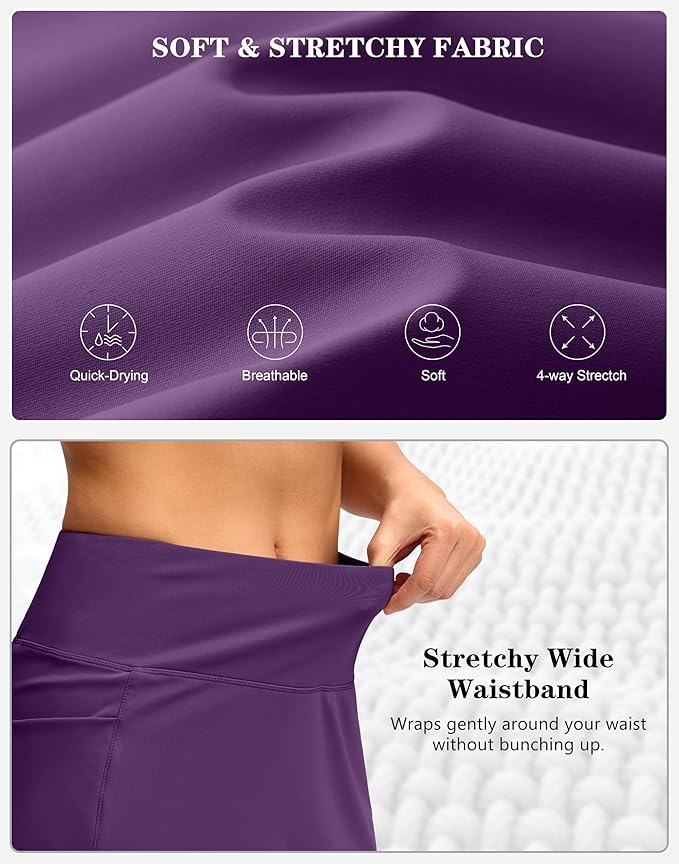 Women's Golf Skirts Skort 4 Side Pockets High Waisted Stretchy Tennis Skirt with Short Athletic Casual