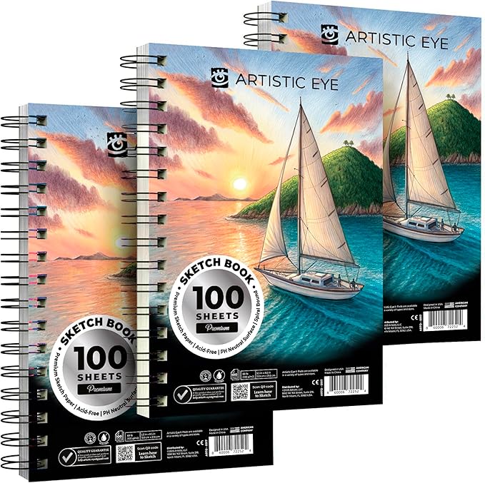 ARTISTIC EYE 5.5X8.5” Premium Sketch Book Set, Spiral Bound, Acid-Free Drawing by ARTISTICEYE