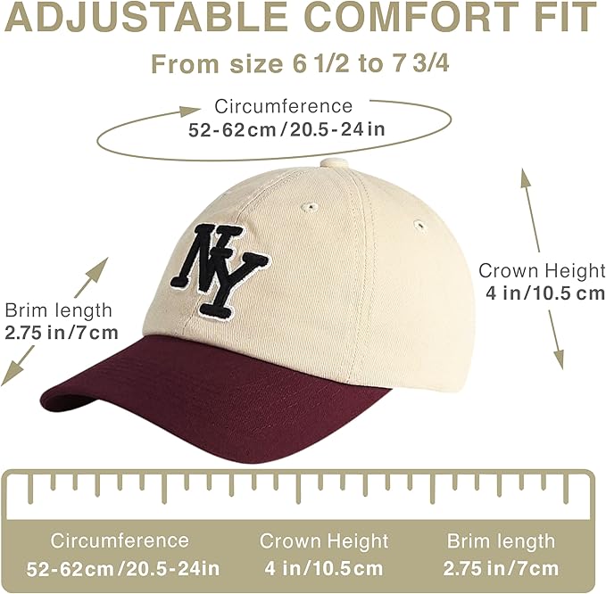 NY 3D Embroidered Cotton Dad Hat – New York Baseball Cap, Adjustable Metal Buckle Strap, Unstructured Low-Profile Style