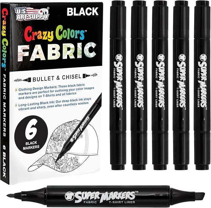 Super Markers Black Dual Tip Fabric & T-Shirt Markers by USArtSupply
