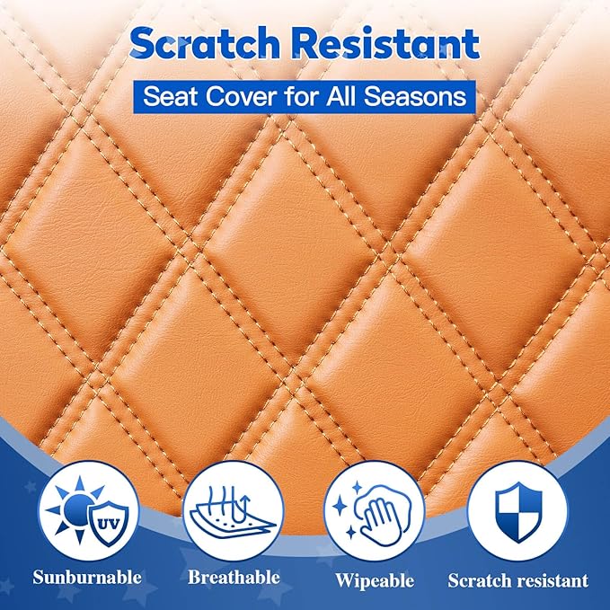 NOKINS Golf Cart Diamond Seat Covers Kit, Fit for Yamaha Drive/Drive 2 OEM Standard Front Seat Cushion, Golf Cart Vinyl Seat Cover, No Nails Required (All Brown)