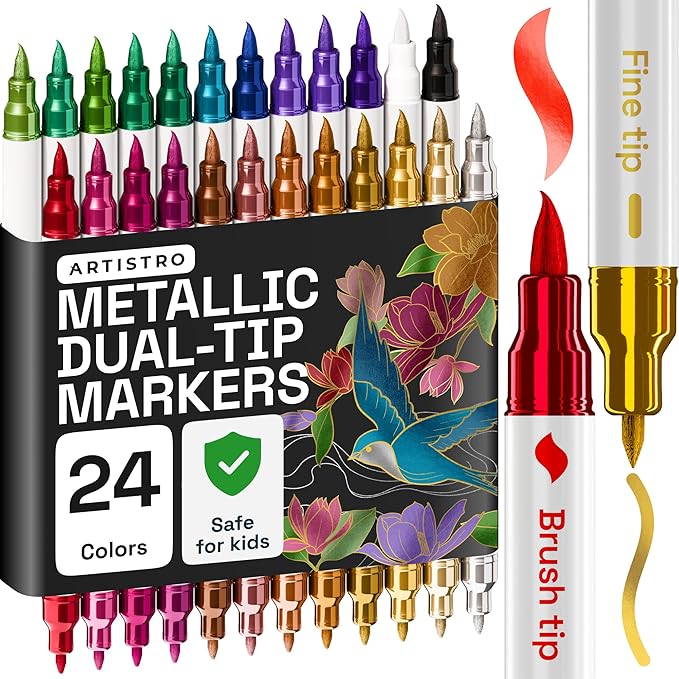 ARTISTRO 24 Metallic Dual Tip Brush + Fine Acrylic Paint Markers by ARTISTRO