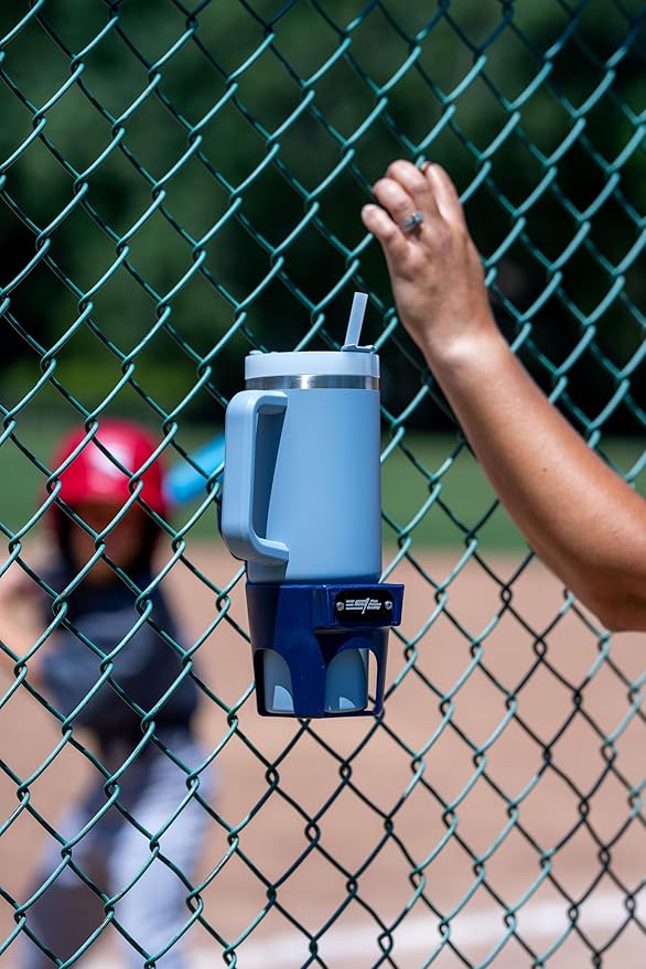 Fence Cup Holder | Drink Holder for Chain Link Fence | Fits Stanley, Yeti & Gatorade | Baseball Dugout, Softball, Pickleball & Tennis | Made in USA | The Fence Buddy (Gray)