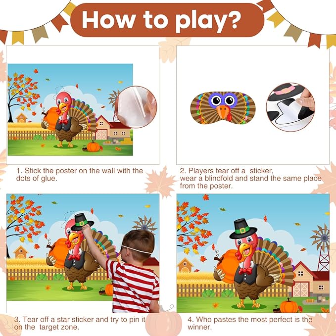 ASTARON Pin The Hat on Turkey Thanksgiving Pin The Tail Party Games Activities - Image 4