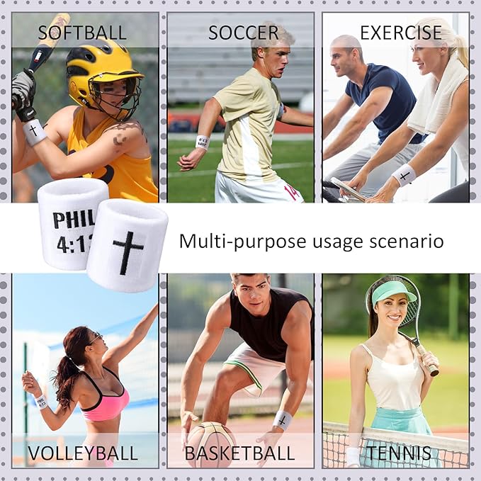 Misdary 6 Pair Cross Wristband Football Baseball Drip Baseball Football Accessories Faith Cross Sports Wristband Sweat Band Athletic Christian Faith for Sports Basketball Gym Workout