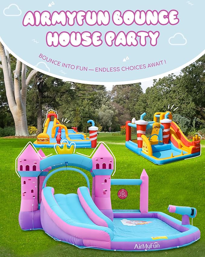 AirMyFun Pink Inflatable Waterslide, Water Bounce House - Image 3
