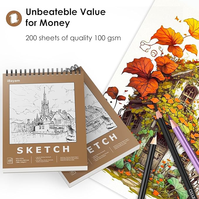 iBayam 9" x 12" Sketch Book Set, 200 Sheets Premium Sketchbook, Acid-Free Art - Image 5