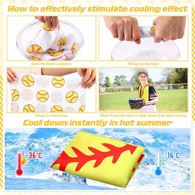 FuWeave 24 Pcs Sports Cooling Towels Baseball Basketball Softball Breathable Soccer Football Volleyball Microfiber Ice Towel Fast Drying for Party Favors Team Gift (Softball,30 x 9 Inch)
