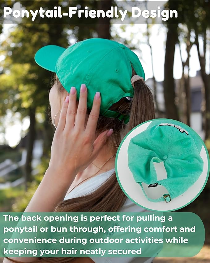 Jeep Women’s Ponytail Hat – Garment Washed Cotton Twill Baseball Cap, Chenille Logo, Adjustable Strap, Low Profile