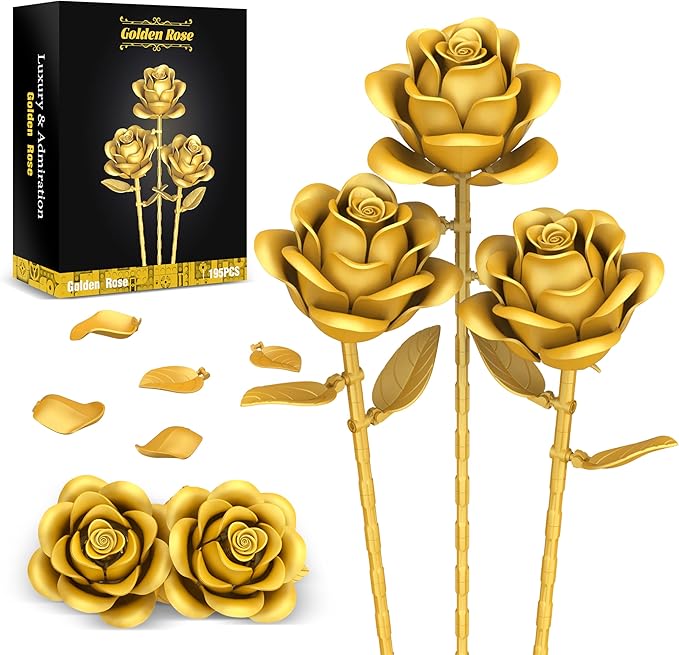 Gold Roses Flower Building Set by QIFUN