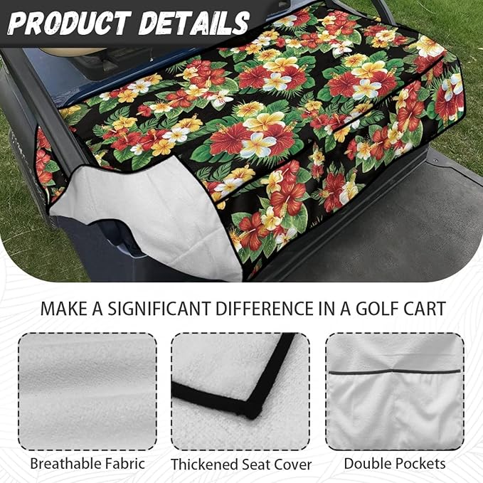 Golf Cart Seat Covers, Universal Golf Cart Seat Towel Blanket with 4 Front Pockets & Nonskid Bottom Fits for Club Car 2 Person Seats Golf Carts