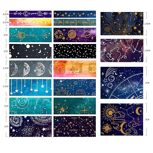 20 Rolls Galaxy Washi Tape Set Stars Arts Adhesive Tapes Gold Silver Foil - Image 9