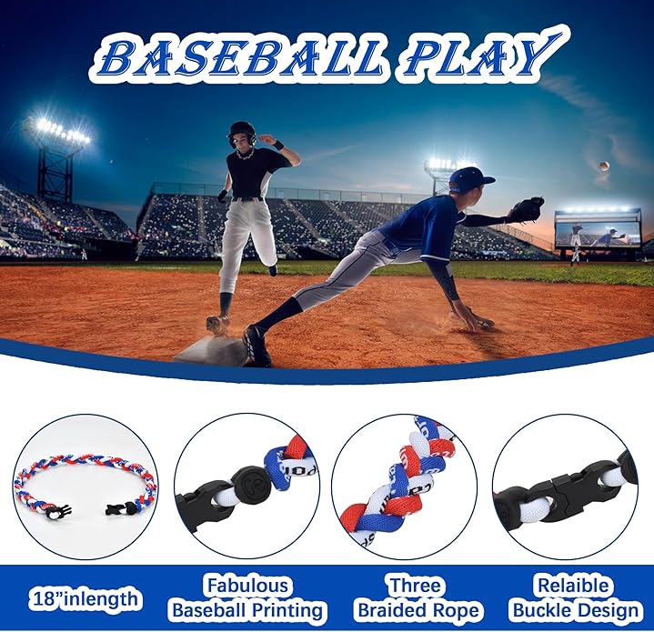 12Pack Baseball Necklaces for Boys, 18inches Braided Rope Tornado Titanium Sports Necklaces, Ideal for Baseball Team Gifts, Party Favors, Baseball Accessories Drip，Multi-Color