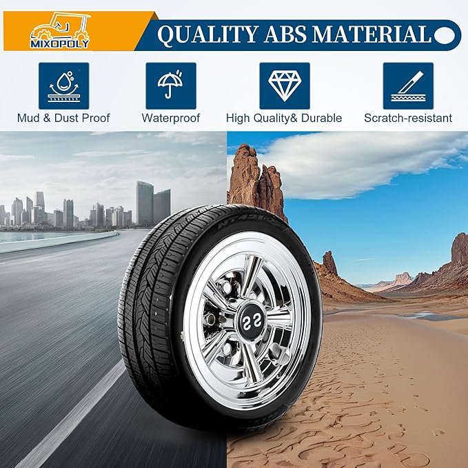 8 Inch (Set of 4) Golf Cart Wheel Covers Hub Caps Direct Fit for EZGO, Yamaha, Club Car SS Chrome 5-Spoke Snap-on Installation Rust-Proof Weather-Resistant