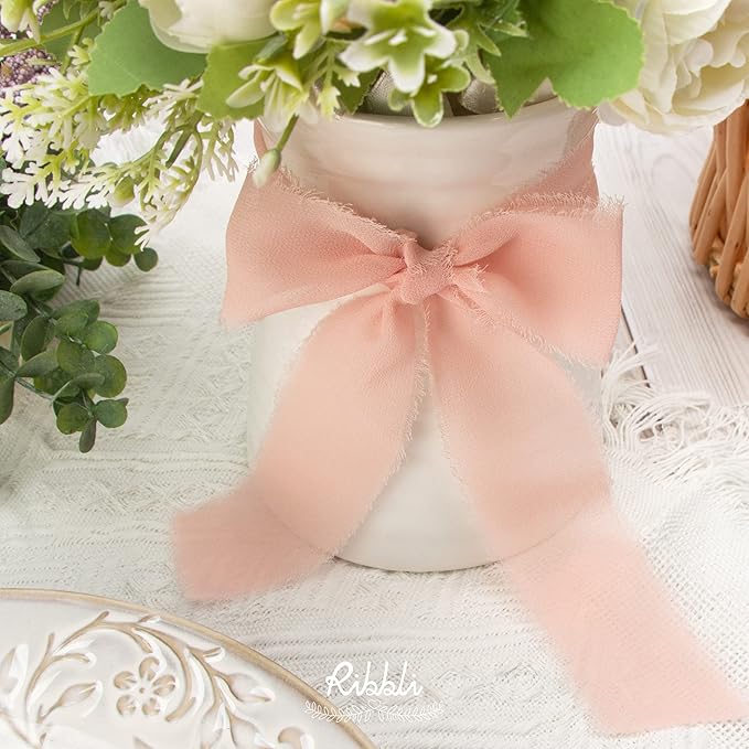 Ribbli Chiffon Silk Ribbon, 1.5 inch x 30 Yard, Champagne/Blush Pink/Dusty Rose - Image 4