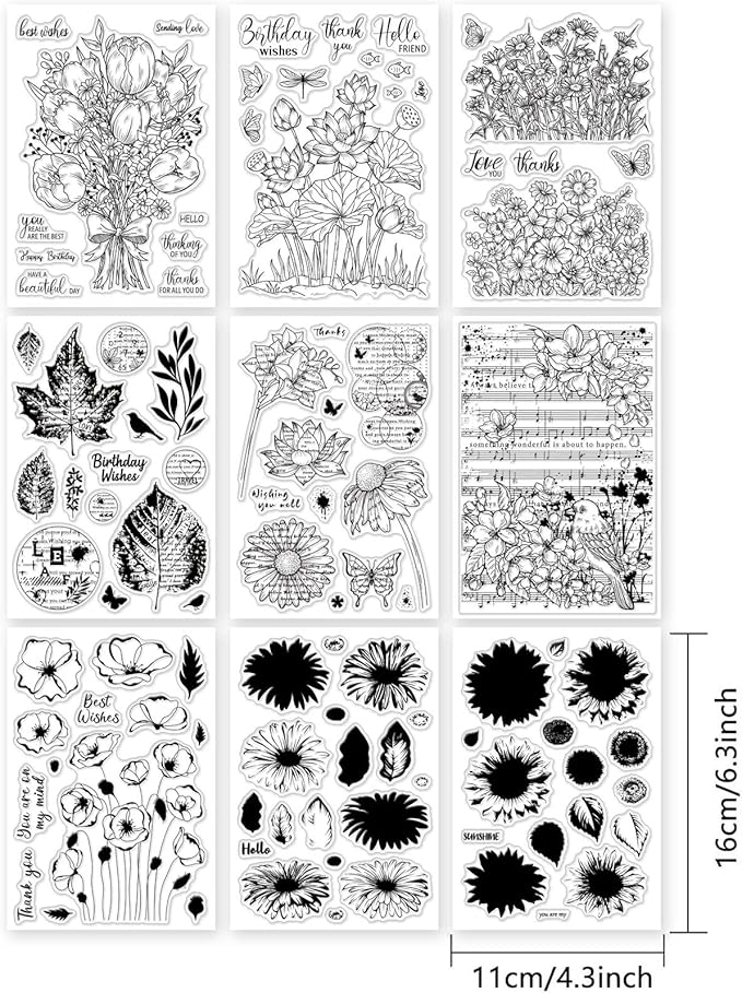 ORIGACH 9 Sheets Plants and Flowers Clear Stamps Silicone Transparent Stamps - Image 2