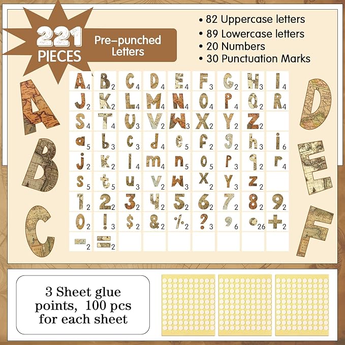221 Pcs Bulletin Board Letters Round Alphabet Number Punctuation Symbol Combo - Image 2