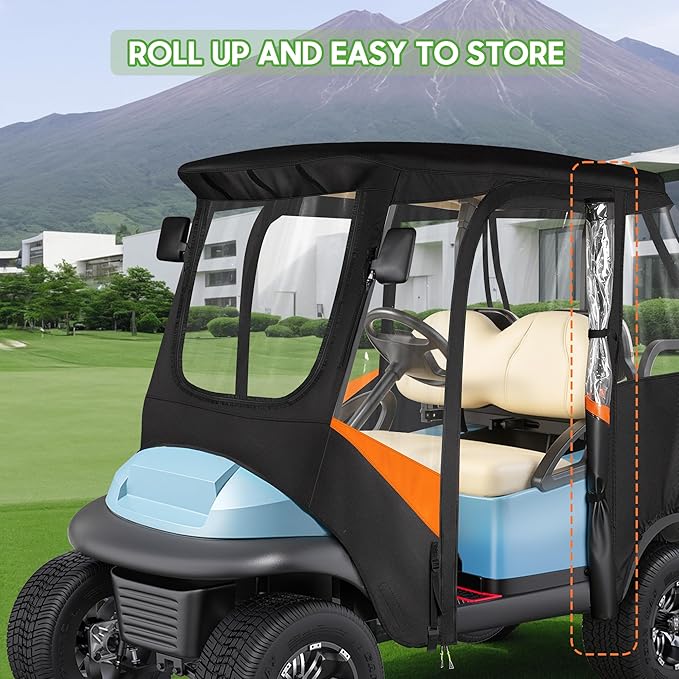 10L0L 4-Passengers Golf Cart Enclosure for Club Car Precedent 57" Short Roof, 600D Waterproof Clear Rain Cover with Security Side Mirror Openings, All Weather Waterproof Snowproof Driving Covers