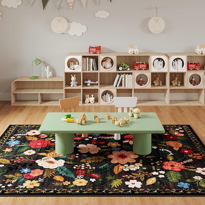 Rugcomf Living Room Rug 5x7 Rug Machine Washable Boho Area Rug Non Slip Floral - Image 8