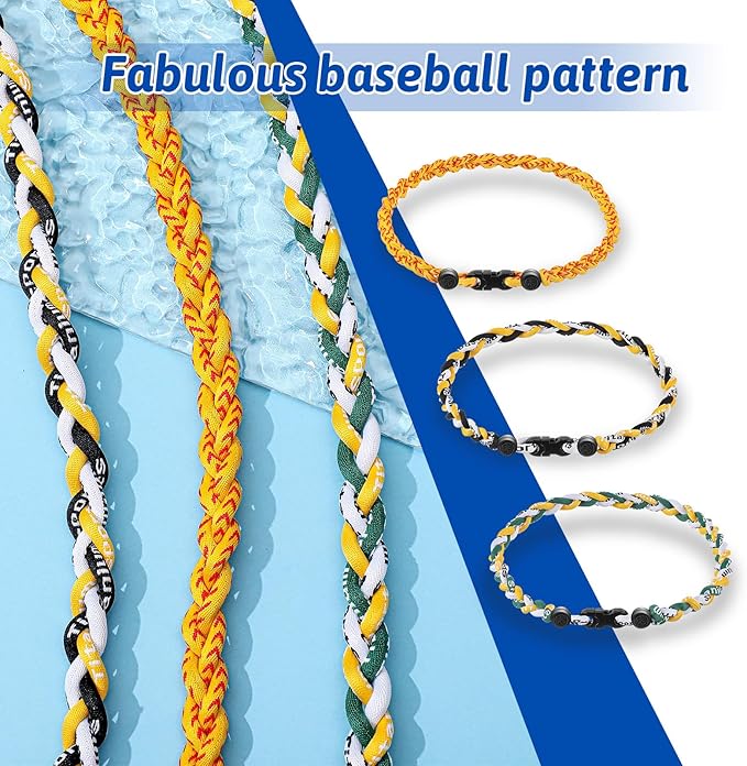 Junkin Baseball Necklaces Three Braided Rope Titanium Necklace for Fans Team Gifts Boys Men Player Softball Sports