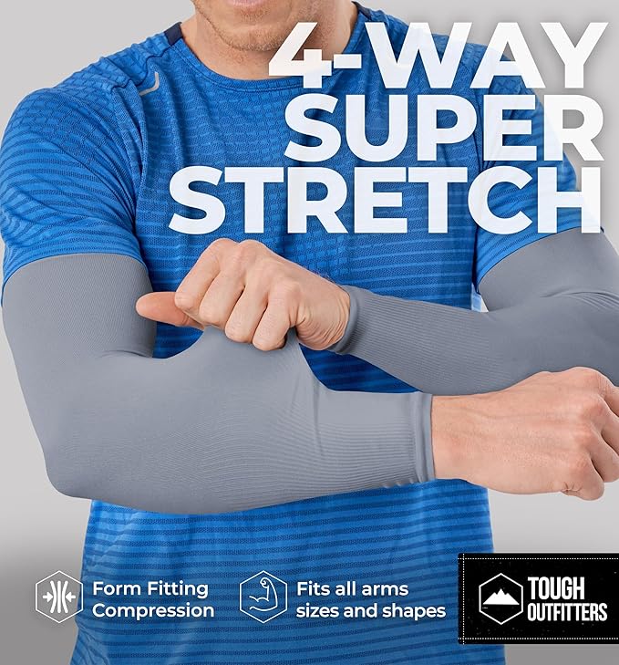 Tough Outdoors UV Arm Sleeves for Men Women - Sun Protection Sleeves - Compression Golf Baseball Cooling Tattoo Arm Sleeve