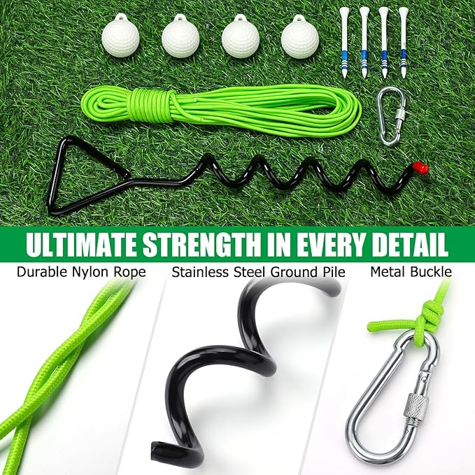 TOBWOLF Golf Ball on a String, 33FT Swing Away Golf Ball on a Rope with Fixed Rod, Golf Rope Swing Trainer, Golf Practice Rope Ball at Backyard or Park for Beginners & Youth to Quickly Practice Swing