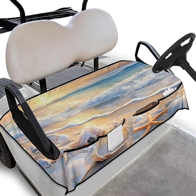 Golf Cart Seat Covers, Universal Golf Cart Seat Towel Blanket with 4 Front Pockets & Nonskid Bottom Fits for Club Car 2 Person Seats Golf Carts