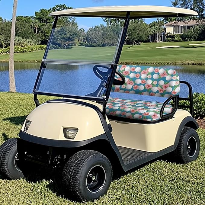 Suobstales Golf Cart Front and Rear Seat Cover Set for EZGO TXT RXV & Club Car DS 2 Passenger, Washable Bench Seat Covers Kit