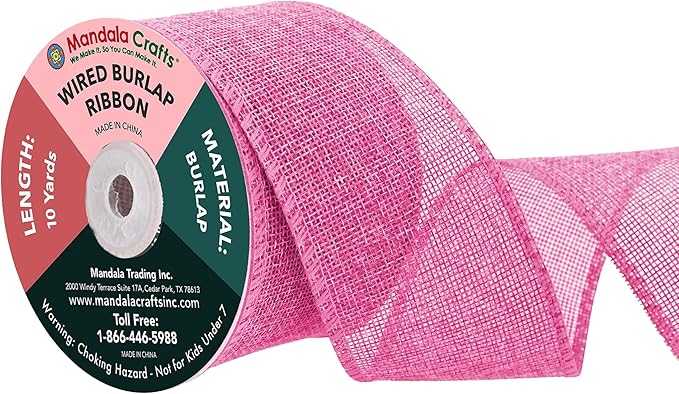 Mandala Crafts Pink Burlap Wired Ribbon 2.5 Inches Wide Jute Ribbons by MandalaCrafts