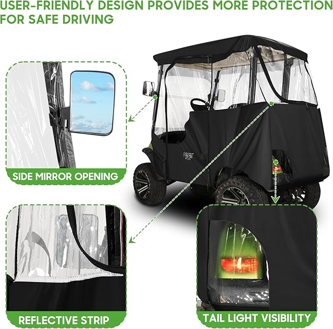 10L0L Golf Cart Driving Enclosure 2/4 Passenger for Yamaha G14 G16 G22 G29 Drive2 with Heavy Duty Zipper,600D Golf Cart Rain Cover Driving Covers with Roll-up Windshield, 4-Sided Clear Window