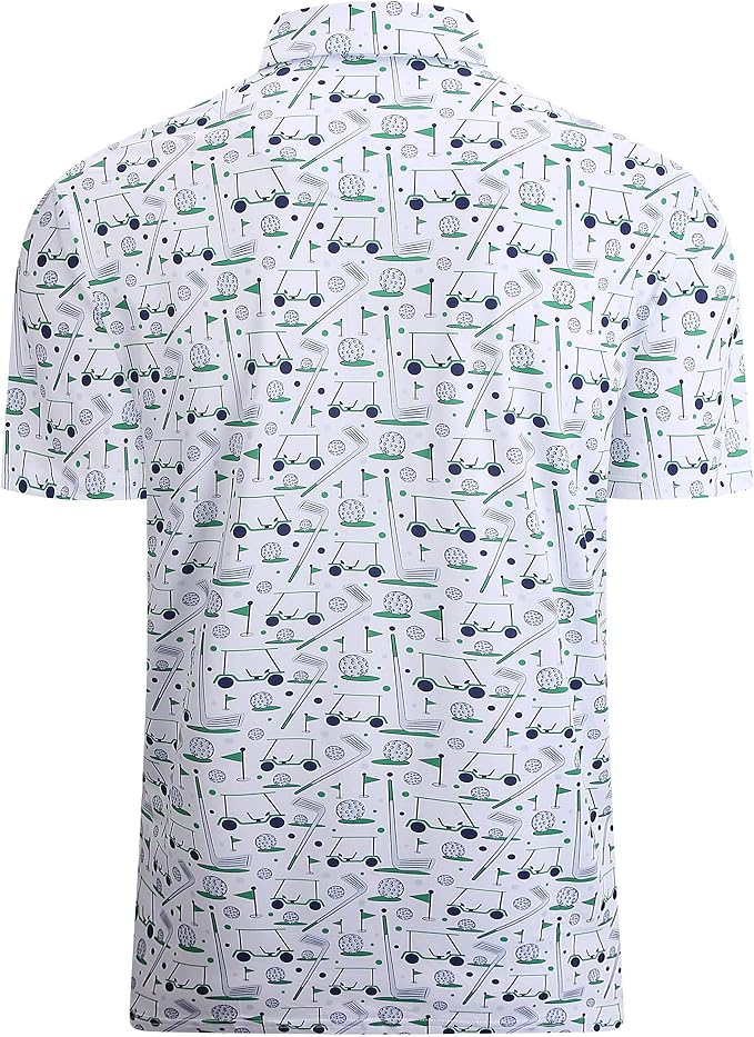 Alex Vando Mens Golf Shirt Moisture Wicking Quick-Dry Print Performance Polo Shirts for Men