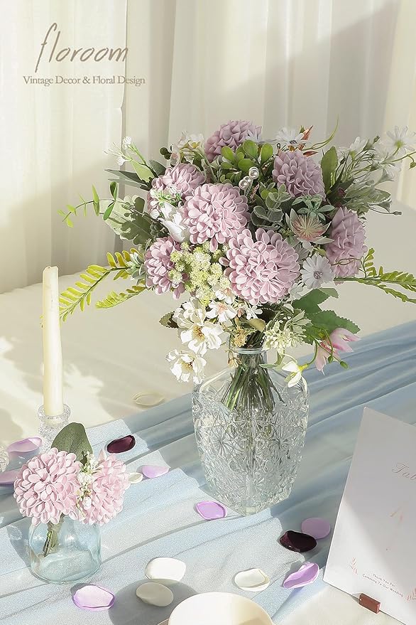 Floroom Artificial Dahlia Flowers 25pcs Real Looking Pale Lavender Foam Fake - Image 2