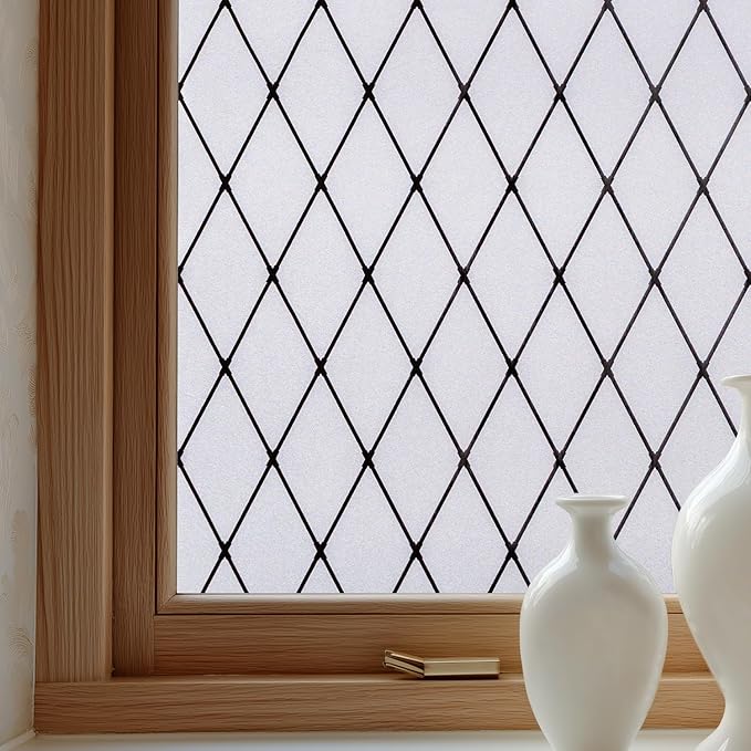 Window Privacy Film Decorative for Front Door, Bathroom Static Cling Stained by OHTMERU