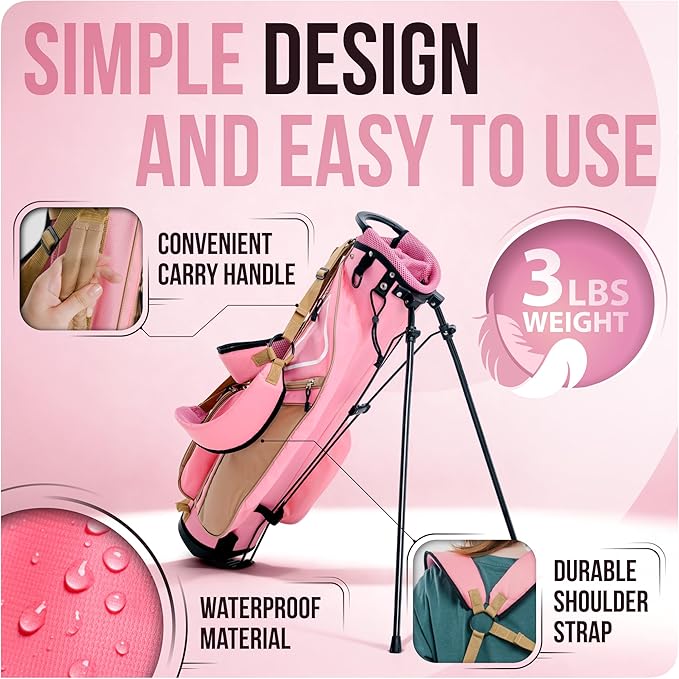 Ultra-Lite Golf Stand Bag - 3 Lbs, 4 Way Divider Portable Golf Club Carry Bag, Water-Repellent Golf Travel Case with Rain Hood, Golf Gifts for Men and Women