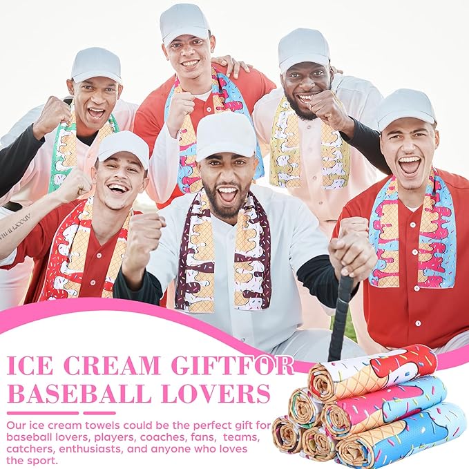 18 Pcs Ice Cream Drip Cooling Towel, Baseball Softball Towel Breathable Chilly Ice Towels, 40"x12" Cooling Towels for Sports Team Coach Gift Training, Cold Sweat Rag for Sport(Multicolor)