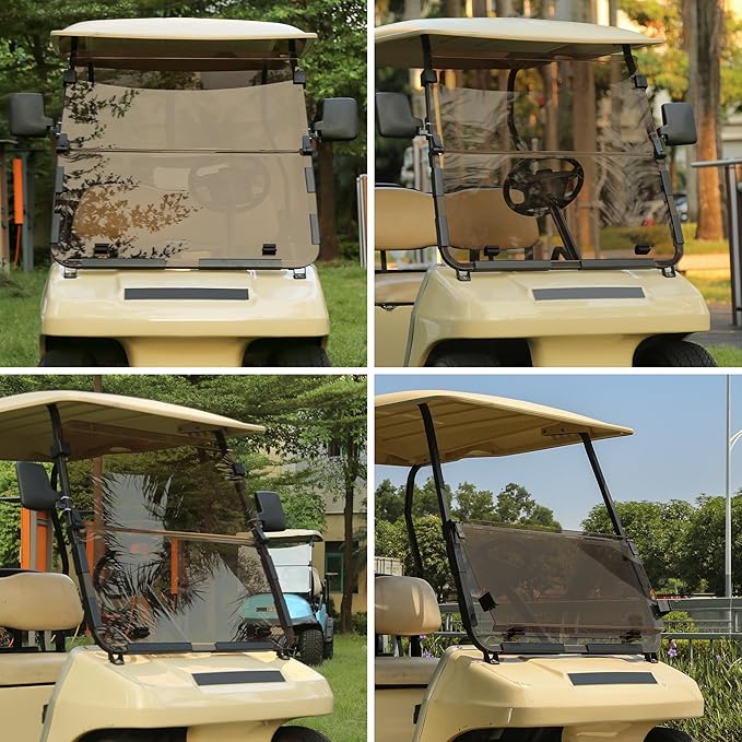10L0L Foldable Golf Cart Windshield for Club Car DS, Impact Resistant Acrylic with UV Protection, Fits 1982-2000 Models (Brown)
