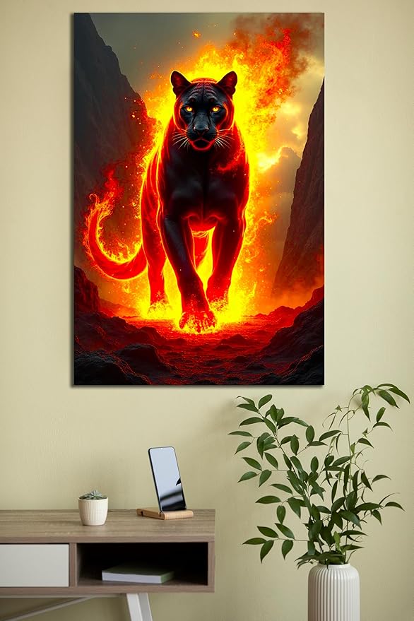 SpiritualHands Fiery Black Panther Glass Wall Art Painting - Image 7
