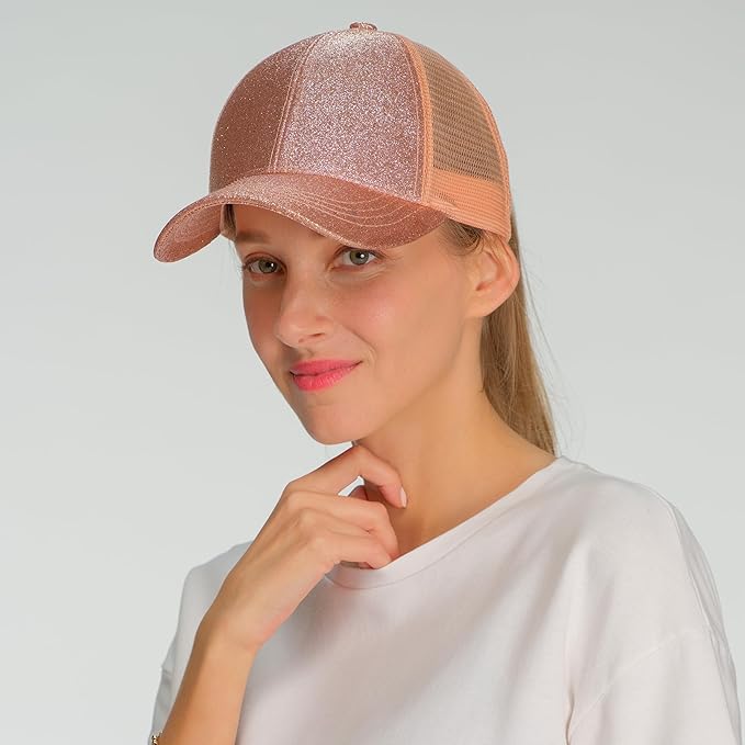 C.C Ponycap Messy High Bun Ponytail Adjustable Glitter Mesh Trucker Baseball Cap